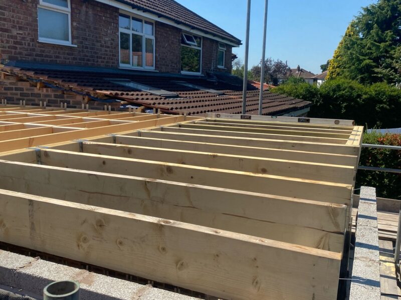 Image of a side double extension project in Cheadle carried out by Peregrine Construction, Stockport.