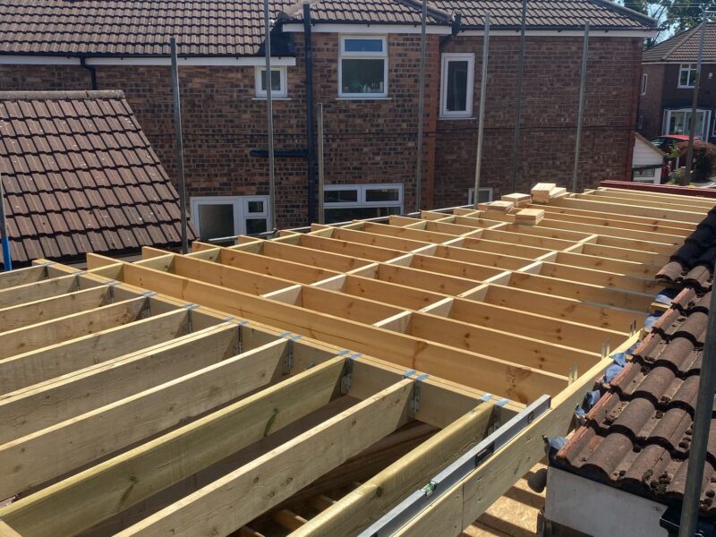 Image of a side double extension project in Cheadle carried out by Peregrine Construction, Stockport.