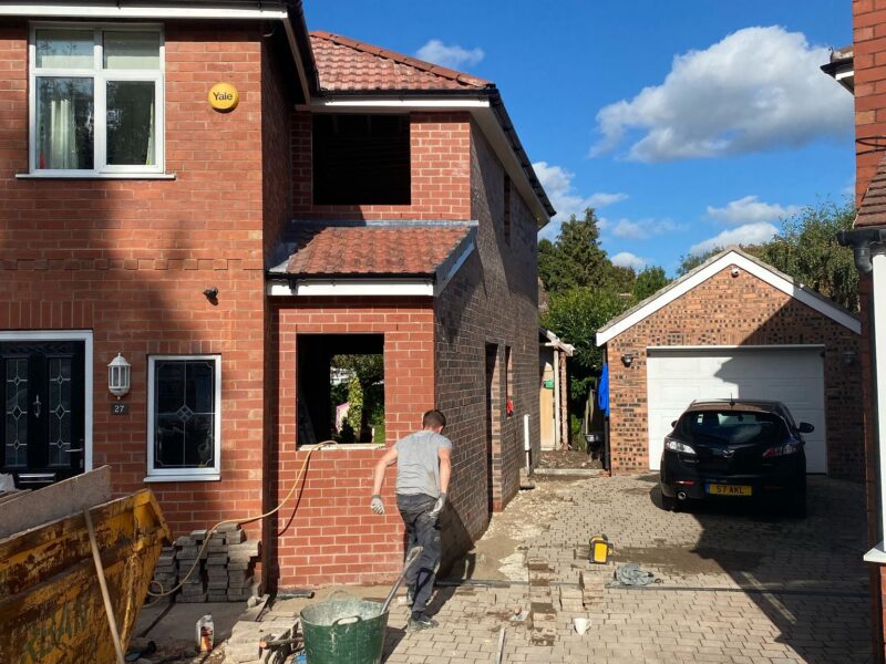 Image of a side double extension project in Cheadle carried out by Peregrine Construction, Stockport.